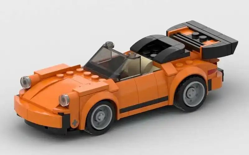 乐高汽车moc保时捷911橘色敞篷车porsche积木拼装动画