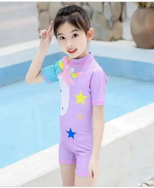 儿童泳衣女孩韩国小学生中大童宝宝游泳装女童泳衣裙式夏季儿童保守速