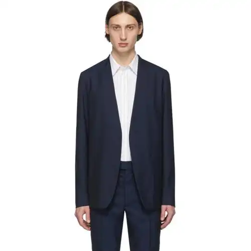 maison margiela 海军蓝无领羊毛西装外套