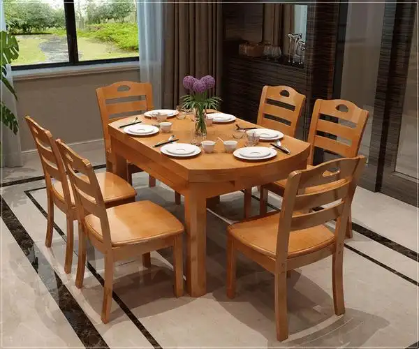 包邮橡木餐桌可伸缩折叠实木餐桌椅组合家用吃饭桌子实木