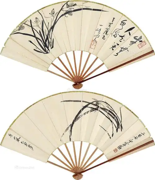 0003兰花成扇纸本