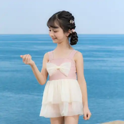 新款小金鱼儿童泳衣宝宝纱裙公主蝴蝶结连体泳装可爱6岁游泳衣女