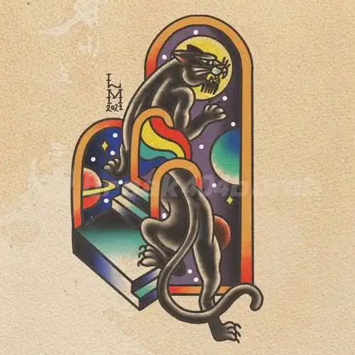 oldschool风格彩色花臂拼接纹身手稿