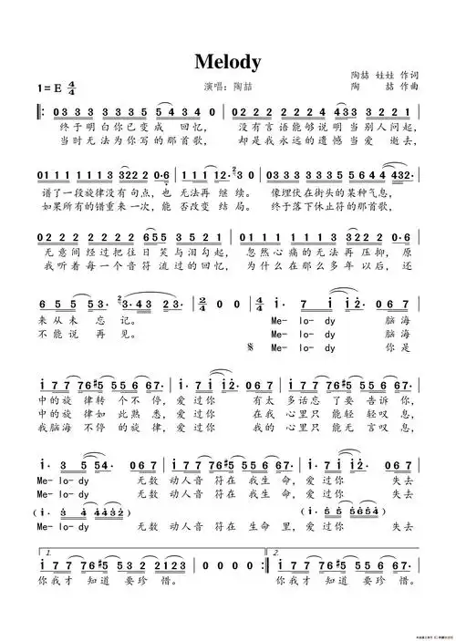 《melody》最新曲谱-钢琴谱吉他谱|www.xinyuepu.com-新乐谱