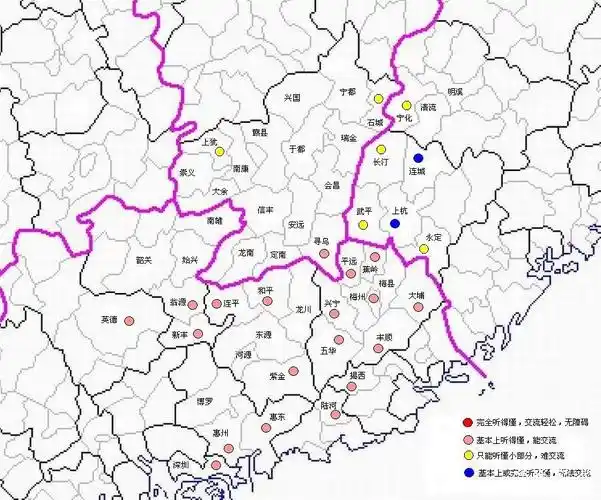 桂南客家话与闽粤赣客家大本营各县客家话的听懂度和可交流程度