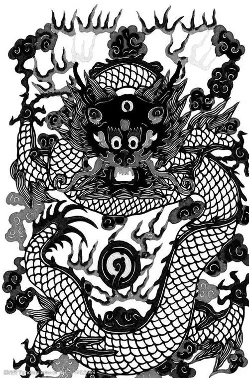 12生肖龙贴纸pvc不干胶防水贴画喜庆婚庆剪纸贴15龙凤图案剪纸黑色