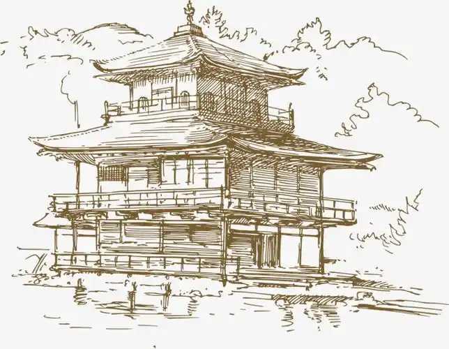 手绘古代建筑矢量素材