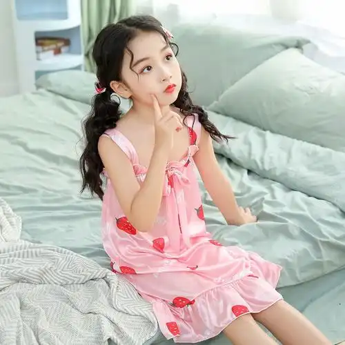 夏季儿童睡衣女童公主风宝宝吊带冰丝睡裙韩版中大童小女孩家居服