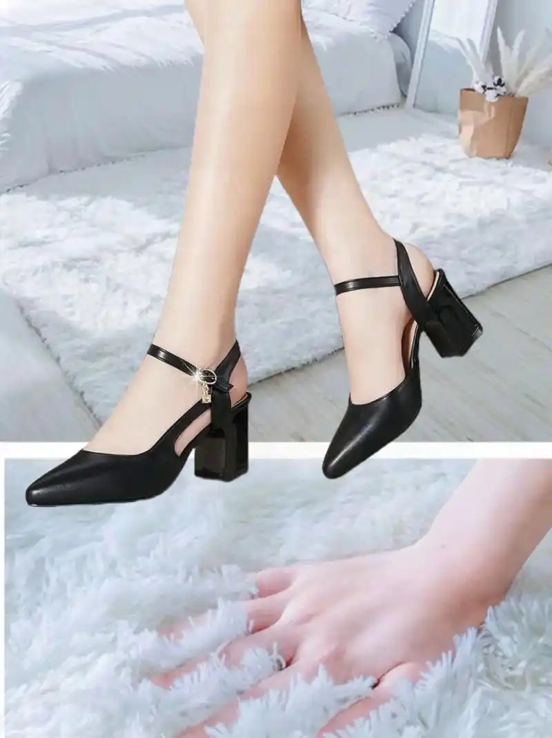 真软皮凉鞋女中跟夏季百搭粗跟一字带单鞋女包头时装凉鞋女,#爆 - 抖