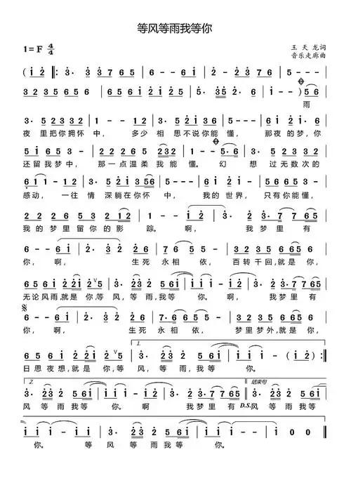 《等风等雨我等你》歌谱歌词-明明简谱网