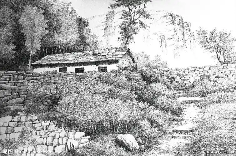 素描中国民居图片