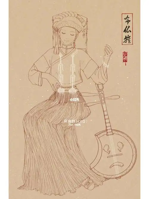 布依族线稿l图透l手绘少女民族风插画←v←_插画_线稿_民族风_手绘_一
