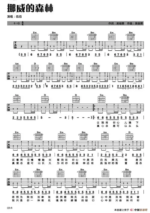 挪威的森林 - 吉他谱 - 歌谱简谱大全