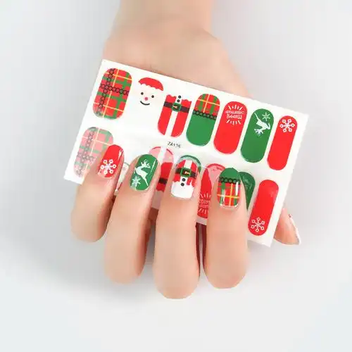 指甲美甲贴纸新款圣诞节防水贴假雪人雪花穿戴甲