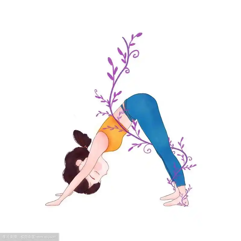 水彩瑜伽女孩下犬式瑜伽概念插画