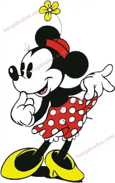 穿着红色波点裙子的米妮跳舞简笔画大全