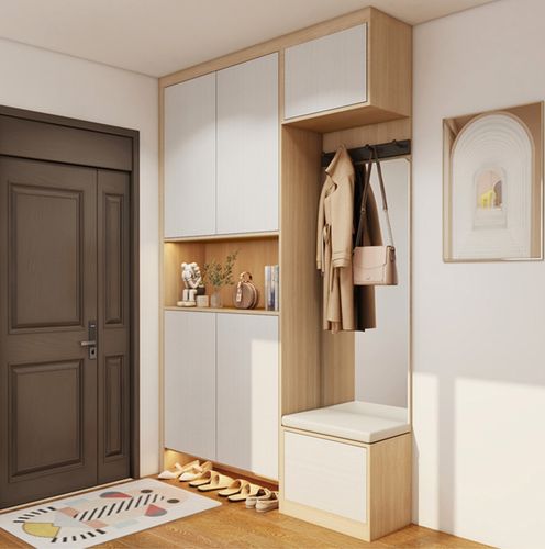 简约现代入户实木鞋柜家用大容量门厅玄关柜高柜一体靠墙到顶定制