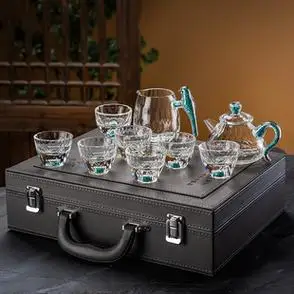 绿松石功夫茶具套装家用办公室玻璃茶壶公道杯泡茶高档轻奢中式