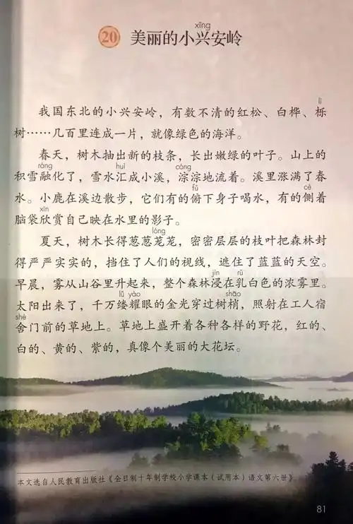 部编三年级上课文第20课美丽的小兴安岭课文朗读知识点