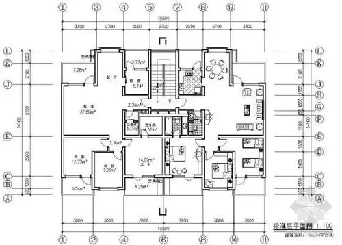 建筑方案文本户型设计图片文件 105kb格式 dwg等级:某板式住宅单元