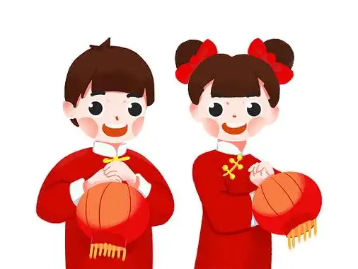 红色手绘卡通喜庆儿童小孩拜年灯笼新年春节元素png素材