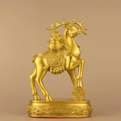 黄铜鹿摆件一路发财梅花鹿鹿头新中式家居客厅办公室装饰乔迁礼品