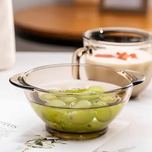青苹果法式家用玻璃碗2只装双耳碗水果沙拉碗饭碗欧式汤碗泡面碗