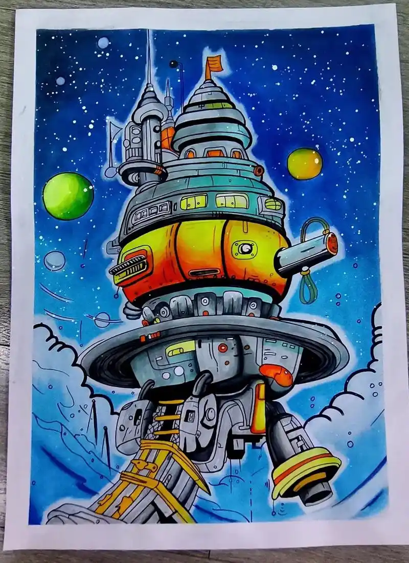 科幻画#黑白线描画 #手绘#科幻画作品4开纸 - 抖音