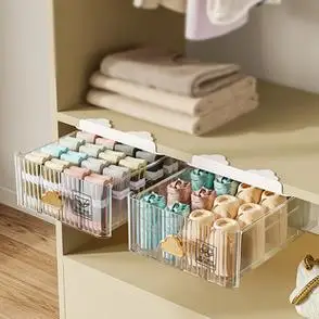 袜子整理箱抽屉式 家用衣服衣柜分层神器分隔筐 透明内衣收纳盒内裤 -