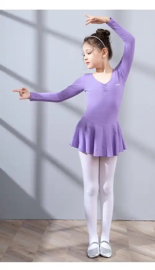 柠檬slemon女童舞蹈服秋季长袖连体芭蕾舞服儿童练功服后背蝴蝶结形体