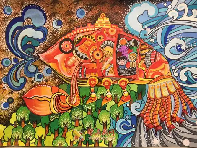 获奖小学生科幻画作品《超能独角鱼》(1)