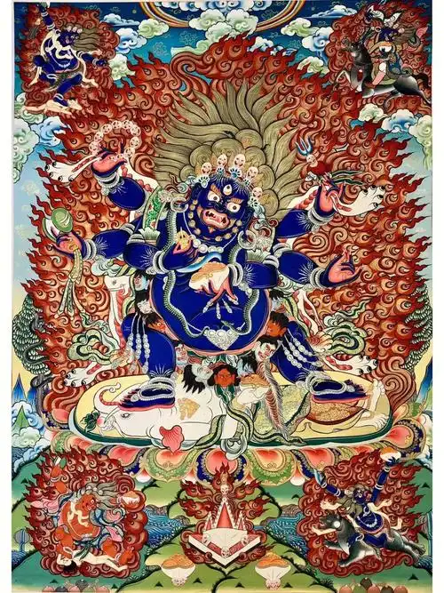 【中国热贡唐卡】青海黄南热贡唐卡大师作品《大黑天·六臂玛哈嘎拉》