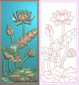 新款精雕图jdp灰度图bmp浮雕图荷花莲花竖板边板背板门板124x263
