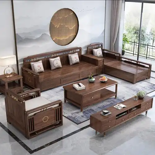 新中式客厅 - 源穆木实木家具设计效果图 - 每平每屋·设计家