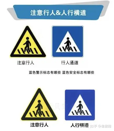 注意行人与人行横道路标(原点网)28. 蓝色交通标志图7.