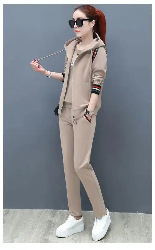 件套女新款韩版秋季长袖卫衣大码休闲运动服套装女黑色3件套l100115斤