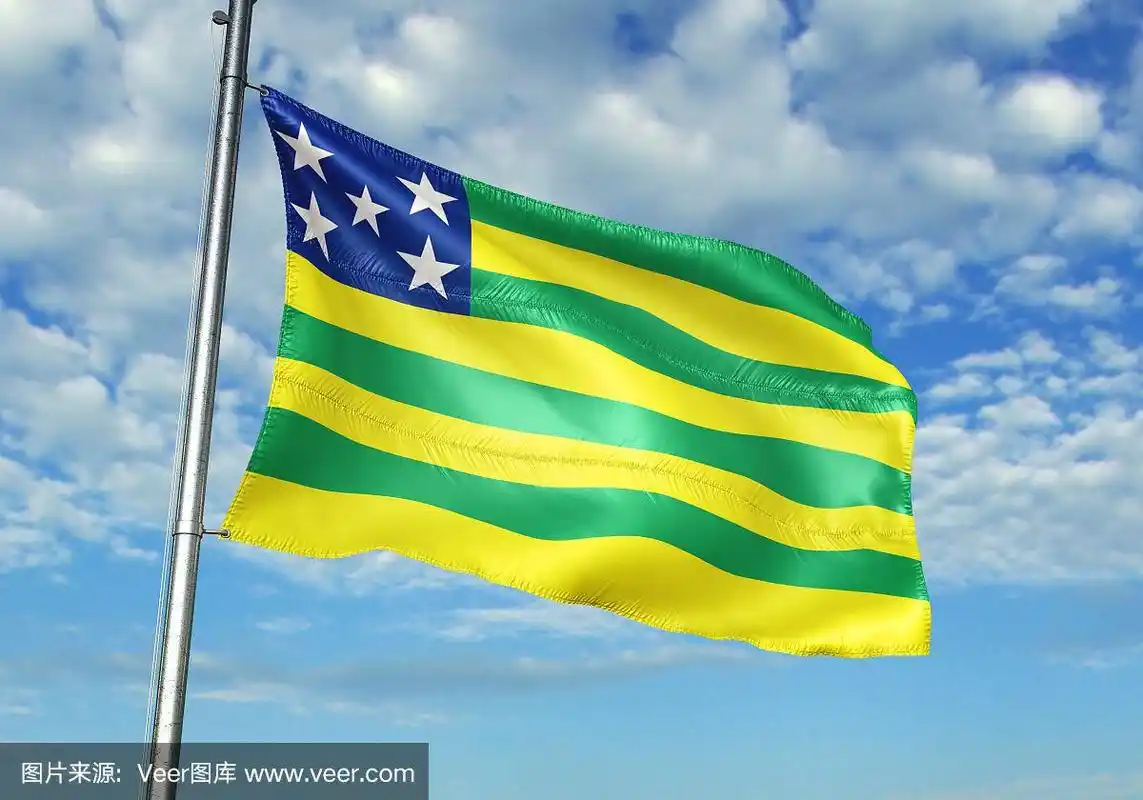 巴西戈亚斯州旗帜飘扬,天空阴云密布