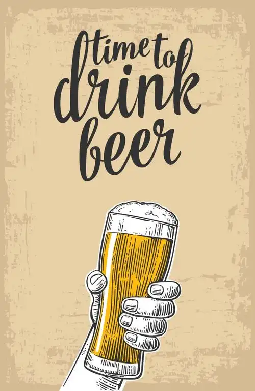 矢量喝啤酒的创意手绘海报