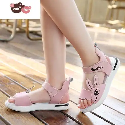 绿彩虹光女童凉鞋夏季儿童公主鞋小兔子韩版时尚小学生休闲童鞋女童鞋