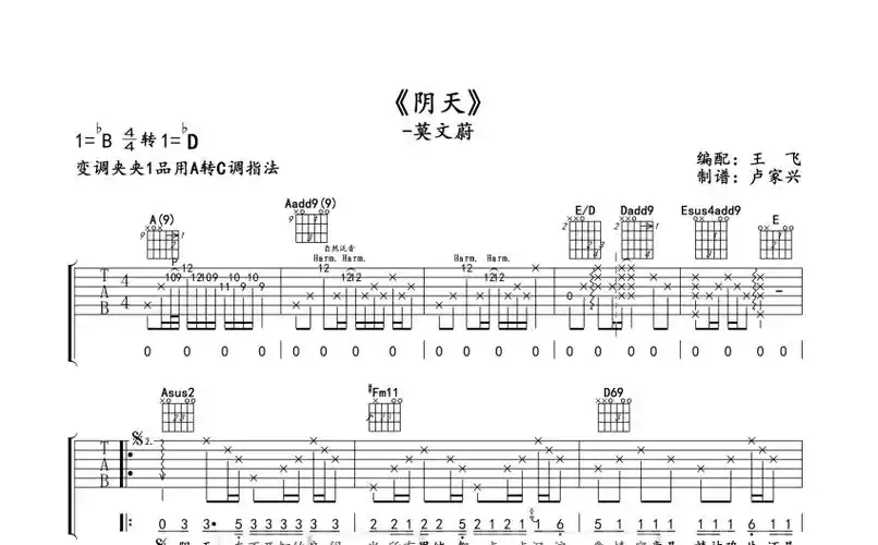 莫文蔚阴天吉他谱a调吉他弹唱谱