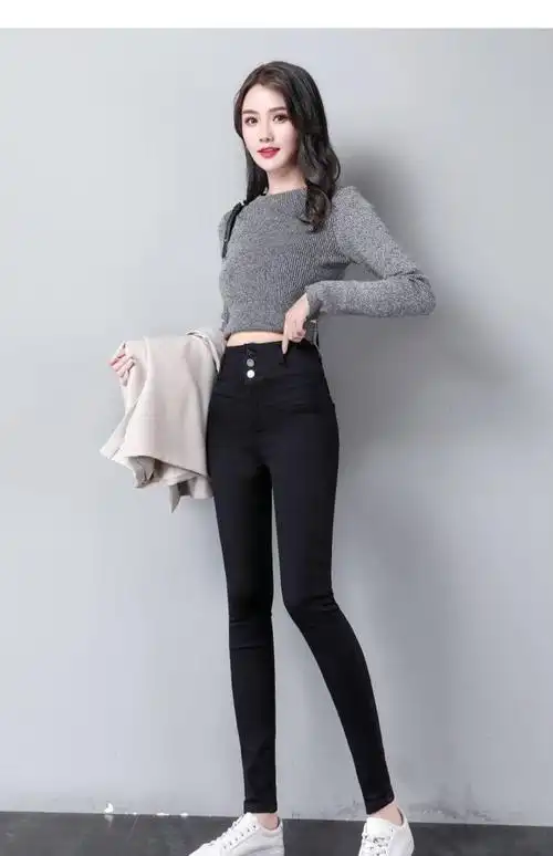 高腰牛仔裤女士长裤2020春秋季新款韩版加绒紧身显瘦铅笔小脚裤潮