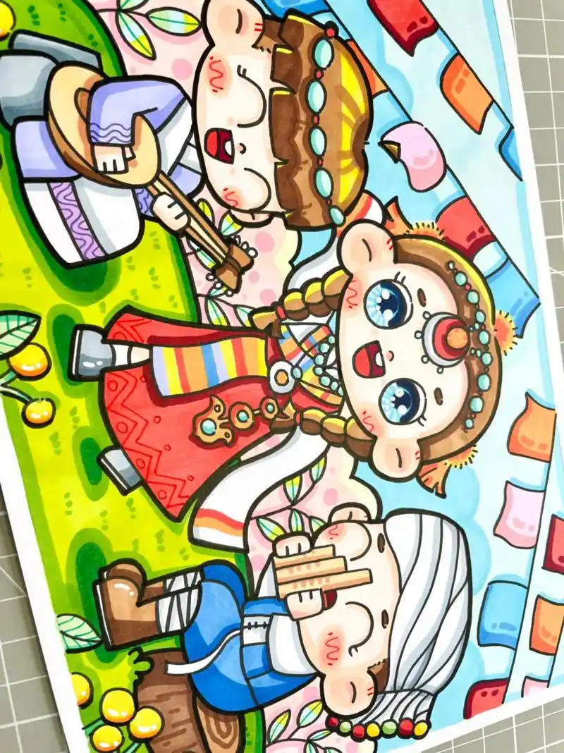 民族团结主题画 团结友善儿童画.民族团结一家亲#一起学画画  - 抖音