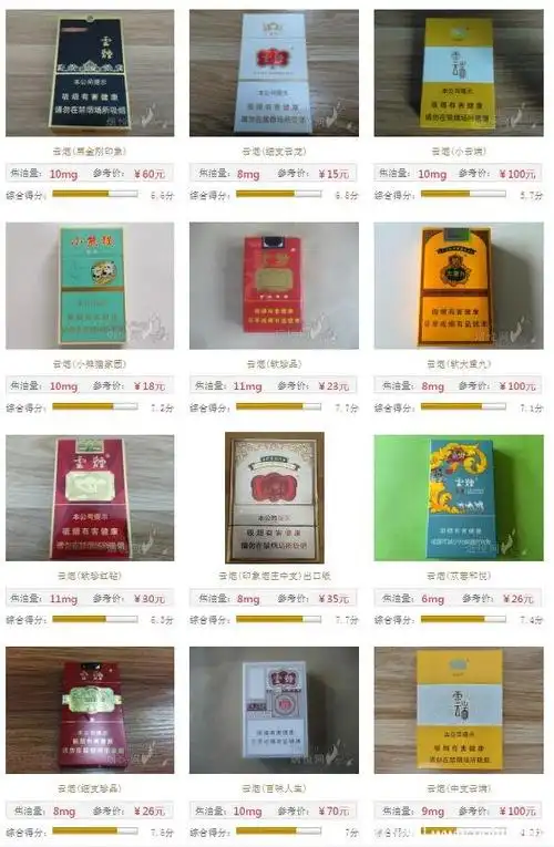云烟香烟价格表图