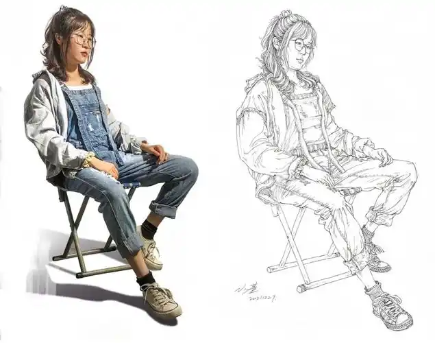 速写坐姿女青年