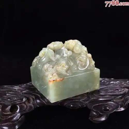 老和田玉青白玉圆雕螭龙凤纹钮印印章玉玺文房篆刻摆件古玉