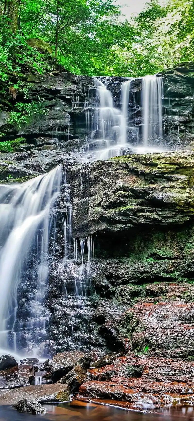森林瀑布山水风景高清4k无水印壁纸