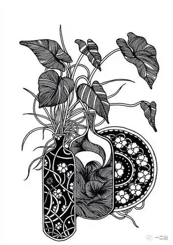 黑白植物装饰画简笔画