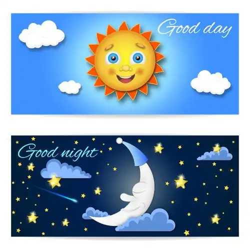 卡通太阳与月亮banner矢量素材
