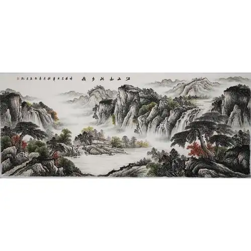 小八尺客厅山水装饰画纯手绘水墨国画办公室手画真迹秦喜聪00002