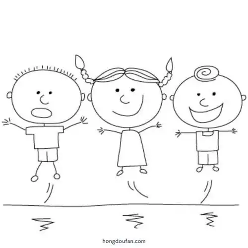 三个好朋友一起跳起来跳绳运动会卡通铅笔人手绘简笔画大全